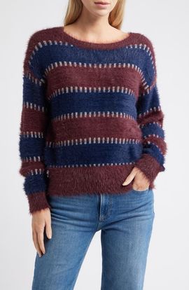 CITY BLUES CITY BLUES Stripe Metallic Boat Neck Sweater