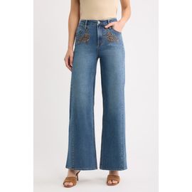 CITY BLUES CITY BLUES Stud Embroidered Wide Leg Jeans