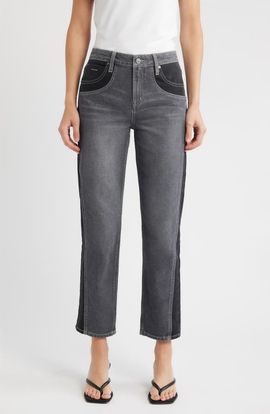 CITY BLUES CITY BLUES Two-Tone High Waist Straight Leg Jeans
