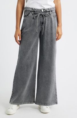 CITY BLUES CITY BLUES Wide Leg Drawstring Waist Knit Jeans