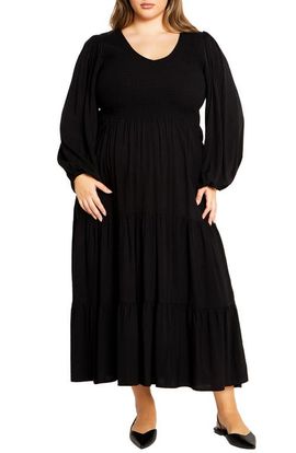 City Chic City Chic Athena Freya Long Sleeve Tiered Maxi Dress