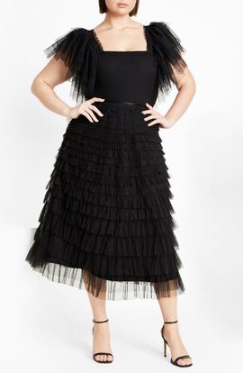 City Chic City Chic Averi Tiered Tulle Midi Skirt
