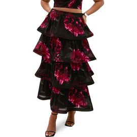 City Chic City Chic Bianka Floral Print Ruffle Skirt