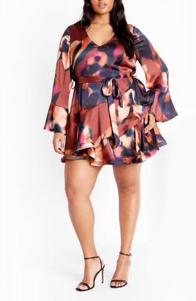 City Chic City Chic Cherrie Tie Belt Long Sleeve Satin Minidress