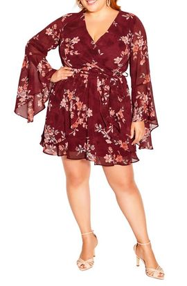 City Chic City Chic Danna Print Long Sleeve Faux Wrap Dress
