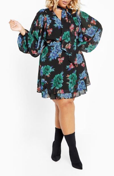 City Chic City Chic Delilah Floral Long Sleeve Dress 