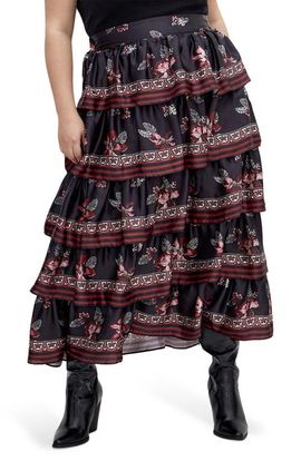 City Chic City Chic Drama Floral Ruffle Tiered Maxi Skirt 