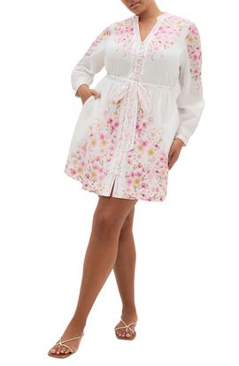 City Chic City Chic Elia Placed Floral Long Sleeve Cotton Dress