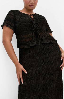 City Chic City Chic Emelia Shirred Tie Front Top