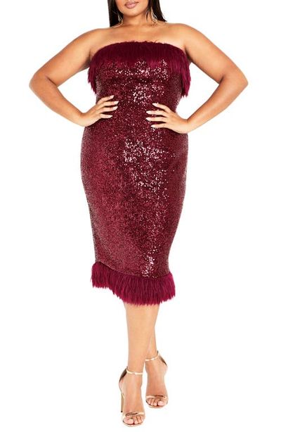 City Chic City Chic Feather Trim Sequin Strapless Dress
