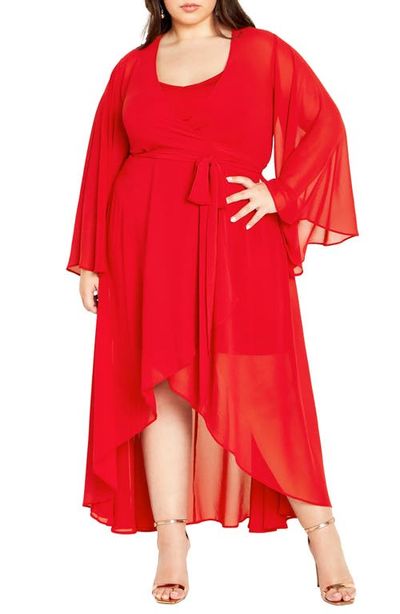 City Chic City Chic Fleetwood Long Sleeve Chiffon Wrap Dress