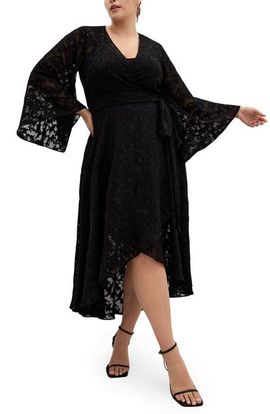 City Chic City Chic Fleetwood Long Sleeve Jacquard Wrap Dress