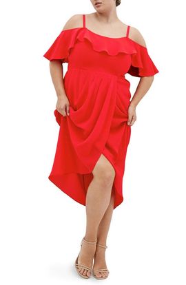 City Chic City Chic Flirtation Ruffle Off the Shoulder Cocktail Dress