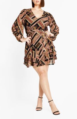 City Chic City Chic Harlow Patchwork Floral Tie Waist Minidress