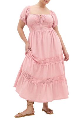 City Chic City Chic Haven Lace Trim Puff Sleeve Midi Dress