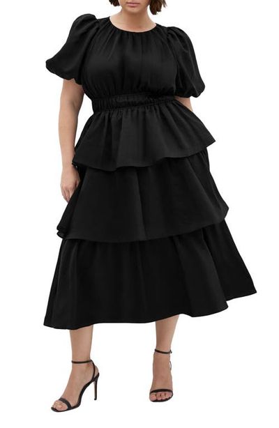 City Chic City Chic Heavenly Tiered Puff Sleeve Midi Dress