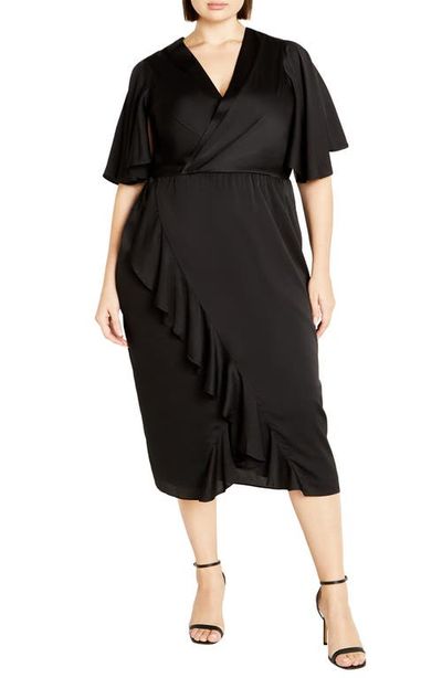 City Chic City Chic Holland Sateen Faux Wrap Midi Dress