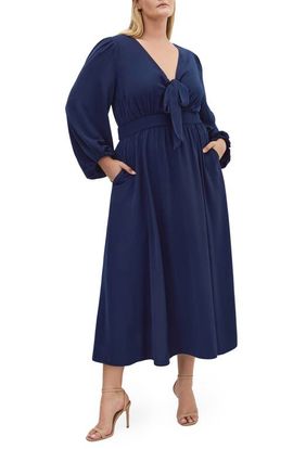 City Chic City Chic Ivanna Tie Neck Long Sleeve Maxi Dress