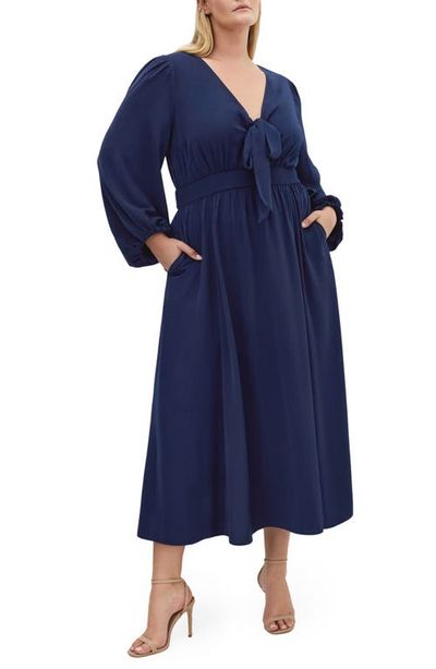 City Chic City Chic Ivanna Tie Neck Long Sleeve Maxi Dress