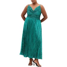City Chic City Chic Kamila Plissé Metallic Sleeveless Maxi Dress