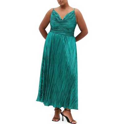 City Chic City Chic Kamila Plissé Metallic Sleeveless Maxi Dress