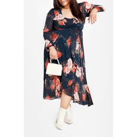 City Chic City Chic Kataleya Long Sleeve Chiffon Maxi Wrap Dress