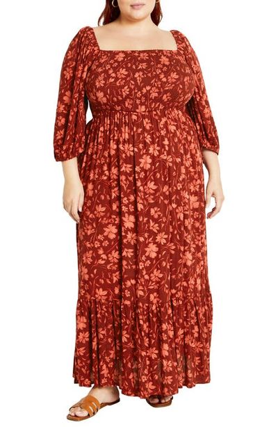 City Chic City Chic Kaylee Floral Smocked Bodice Maxi Dress