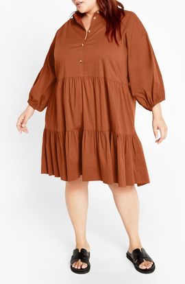City Chic City Chic Kiara Balloon Sleeve Tiered Shirtdress