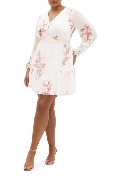 City Chic City Chic Kiki Long Sleeve Print Minidress