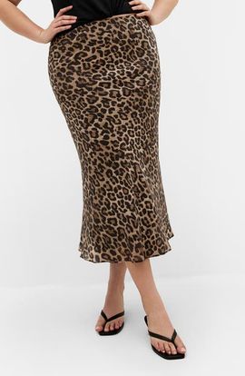 City Chic City Chic Kyra Leopard Print Midi Skirt
