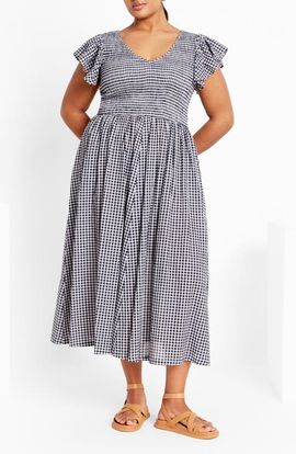 City Chic City Chic Laureli Gingham Flutter Sleeve Midi Dress