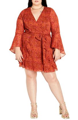 City Chic City Chic Lexi Long Sleeve Faux Wrap Minidress