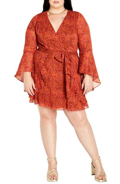 City Chic City Chic Lexi Long Sleeve Faux Wrap Minidress