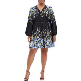 City Chic City Chic Lilliana Floral Long Sleeve Shirtdress