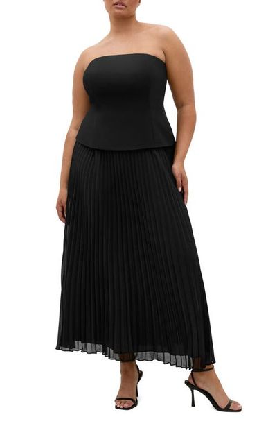 City Chic City Chic Loretta Strapless Pleated Maxi Dress