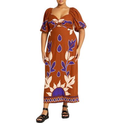 City Chic City Chic Luna Print Puff Sleeve Maxi Dress