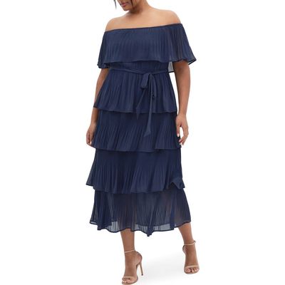 City Chic City Chic Night Garden Pleated Tiered Maxi Dress