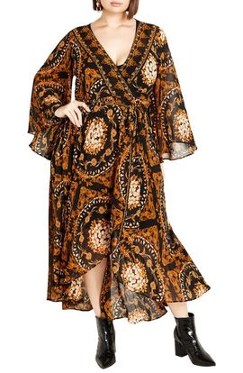 City Chic City Chic Paris Print Long Sleeve Faux Wrap Maxi Dress 