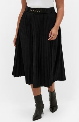 City Chic City Chic Pleated Belted Faux Suede Skirt