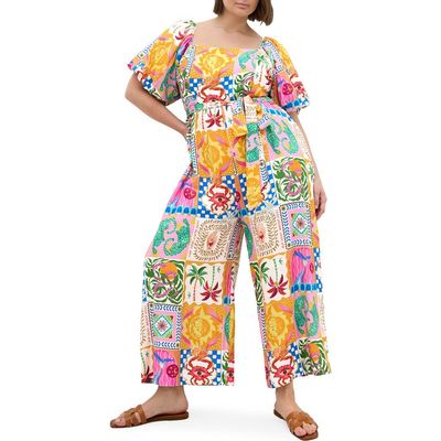 City Chic City Chic Positano Patchwork Print Jumpsuit