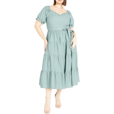 City Chic City Chic Puff Sleeve Tiered Midi Dress