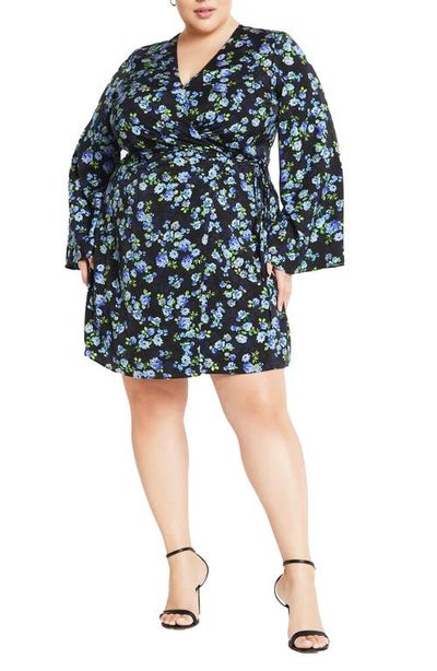 City Chic City Chic Rivka Print Long Sleeve Wrap Dress