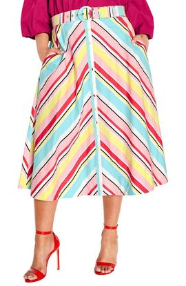 City Chic City Chic Sevyn Stripe Belted Midi Skirt