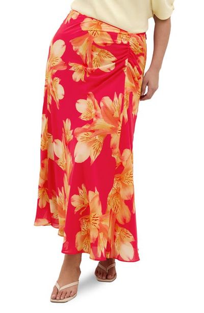 City Chic City Chic Soiree Print Ruched Maxi Skirt