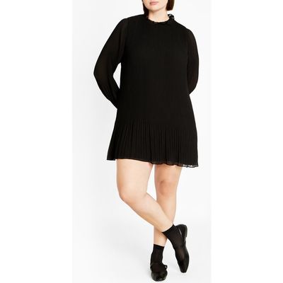 City Chic City Chic Solana Ruffle Long Sleeve Plissé Minidress