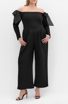 City Chic City Chic Stacie Off the Shoulder Bow Long Sleeve Jumpsuit