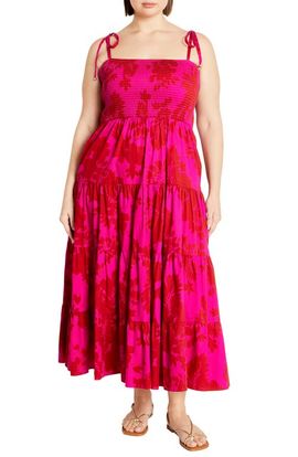 City Chic City Chic Tayla Print Smocked Tiered Maxi Dress
