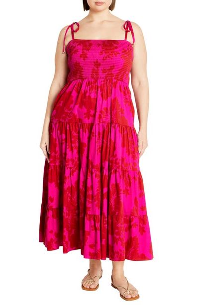 City Chic City Chic Tayla Print Smocked Tiered Maxi Dress
