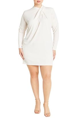 City Chic City Chic Wrap Neck Long Sleeve Minidress