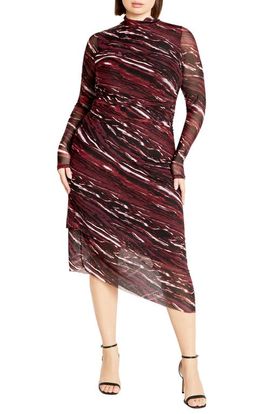 City Chic City Chic Zariyah Print Long Sleeve Body-Con Midi Dress